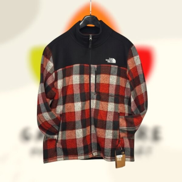 the north face printed leo sweater fleece jacket plaid rojo negro hombre xl.jpg